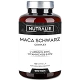 Maca Kapseln Hochdosiert - 24000 mg Maca Root Schwarz + L-Arginin + Zink + Vitaminen B6 & B12 - Black Maca Pulver 120 Laborgeprüfte Vegan Kapseln - Nutralie