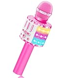 Avaxtt LED Karaoke Mikrofon Kinder, Drahtloses Bluetooth Spielzeug ab 3-12 Jahre Geschenk Mädchen KTV Lautsprecher mit Stimmenverzerrer, Heim KTV Karaoke Maschine für Android, iOS, PC