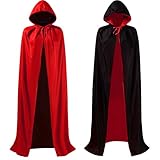 AUXHCYL Halloween Kostüm Vampir Kostüm Umhang mit Kapuze für Damen, Herren, Gruselig Erwachsene Vampire Costume für Karneval, Fasching, Vampirumhang Beidseitig Rot & Schwarz