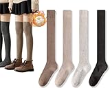 Hueborne Thermo-Kniestrümpfe for Damen, flauschiger Baumwollstrick, warme Winter-Beinwärmer, rutschfeste elastische Manschette, 4 Paar Packung(4 Pack -a)