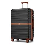 KONO Koffer Reisekoffer Trolley Koffer Groß von ABS+PC Hartschalenkoffer mit Zwillingsrollen und Zahlenschloss(Schwarz/Braun, 76cm)