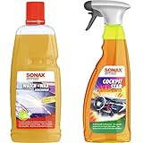 SONAX Wasch+Wax (1 Liter) & CockpitStar (750 ml) Cockpitreiniger reinigt und pflegt alle Kunststoffteile im Auto, antistatisch und staubabweisend/Art-Nr. 02494000