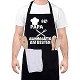 upain Grillschürze -Bei Papa schmeckt`s am besten-Baumwoll Kochschürze für Männer, Schürze Schwarz, Geschenk für Papa, Vater zum Geburtstag Weihnachten