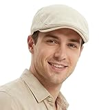 HIQIU Schiebermütze Herren aus Leinen Mit Futter - Gatsby Flatcap Herren Schirmmütze Efeu Hut Newsboy Cap (DE/NL/SE/PL, Alphanumerisch, Einheitsgröße, M, Beige)