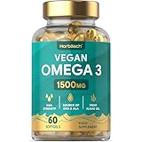 Omega 3 Vegan 1500mg | 60 Kapseln Hochdosiert | DHA und Algenöl | 450 mg ALA und 240 mg DHA pro Portion | von Horbaach