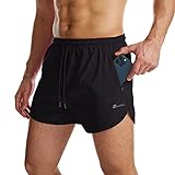 Suwangi Herren Sport Shorts Laufshorts Kurze Hose Schnell mit Innenslip Trocknend Sporthose mit Tasch Schwarz L