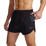 Suwangi Herren Sport Shorts Laufshorts Kurze Hose Schnell mit Innenslip Trocknend Sporthose mit Tasch Schwarz M