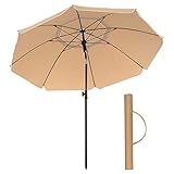 SONGMICS Sonnenschirm 160 cm, Sonnenschutz, UPF 50+, Strandschirm, beidseitig um 30° knickbar, höhenverstellbar, mit Tragetasche, für Balkon, Garten, Terrasse, Strand, ohne Ständer, taupe GPU60BR