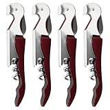 4 Stück Professioneller Korkenzieher, Weinflaschenöffner Sommelier für alle Arten von Kork und Bierflaschen mit Teflon-Spirale + Folienschneider (Weinrot)