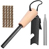 Feuerstahl Outdoor Feuerstein Survival Kit,Feuerstarter Zündstahl Holz Griff,Ferro Rod mit Teleskop Blasrohr und Wicks Zunder für Camping,Wandern,Bushcraft