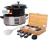 Hot Stone Massage Set Wärmegerät Heizgerät Erwärmer Heater 5,5 Liter für „Heiße“ Steine 45 Massage Steine zur Wärmebehandlung Steinerwärmer – Digitales Display