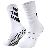 Niorasen Fußballsocken für Herren und Damen, Grip Sportsocken Männer, Tapedesign Football Socks Baumwolle Atmungsaktiv Rutschfeste für Basketball Yoga Training Laufen, 37-42, Weiß