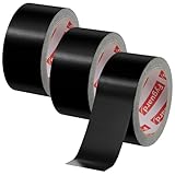 Fyguard 3 Rolle Panzertape, 48mm x 54m Panzerband Schwarz Wasserdichtes Reparaturband Gewebeband 210μ Gaffa Tape Handreißbar zum Innen & Außen Reparieren Befestigen Bündeln, 18m/Rolle