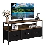 LUNSY Fernsehschrank TV-Kommode aus Holz mit Schubladen und Regalen für Fernseher bis zu 55 Zoll, für Wohnzimmer, Esszimmer und Schlafzimmer, 120x57x30 cm, Stilvolle in Vintage-Braun-Schwarz