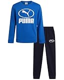 PUMA Jungen-Sweathosen-Set – 2-teiliges weiches Fleece, Rundhalsausschnitt, Sweatshirt und Jogginghose, Kinder-Sportbekleidungsset (4–16), Blau, 8