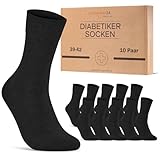 10 Paar Diabetikersocken für Herren & Damen ohne Gummibund & ohne Naht aus Baumwolle Diabetiker Socken mit Komfortbund ohne Gummi 70208T (Schwarz 43-46) WP