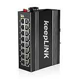 keepLiNK 16-Port-Industrie-Gigabit-Switch, gehärteter Ethernet-DIN-Rail-Switch, nicht verwaltet, IP40, Betriebstemperaturbereich von -30° – 75°C