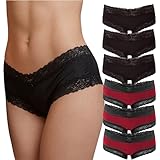 Fabio Farini 6er Pack Damen Panties Hipster mit verführerischen Spitzendetails - Frauen Unterhosen Brazilian Slips Brasil Spitze Set Unterwäsche 3X Schwarz/ 3X Rot 36-38