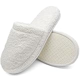 jazzylab Badepantoletten aus Frottee – Gäste-Pantoffeln aus 100% Baumwolle mit Memory Foam, Duschschlappen & Slipper für Sauna, Hotel & Spa, waschbar, rutschfest - Weiß, 38-42, WH-1