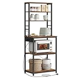 VASAGLE Küchenregal mit Steckdosen, Standregal für Küche, Mikrowellen-Regal, 6 Regalebenen, 6 Haken, Stahlrahmen, 40 x 60 x 167 cm, vintagebraun-tintenschwarz KKS124K01