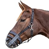 Marengos - Maulkorb Textil – Fressbremse Pferd & Pony – zur Kontrolle von Grasverzehr & bei Krankheit – gefüttert & stufenlos einstellbar – Fressschutz in Schwarz/Grau für Vollblut