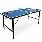 Indoor Mini Tischtennisplatte Ping Pong 150x75cm - Blauer Klapptisch, mit 2 Schlägern und 3 Bällen, für den Innenbereich, zusammengeklappt als Koffer, Tischtennissport