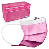 ARNOMED 100x Medizinische Mundschutzmaske Pink, CE Zertifizierte Op Maske, Medical Face Mask, Schutzmaske Mund & Nase, Einwegmasken, Chirugischer Mundschutz, Klinische Gesichtsmaske