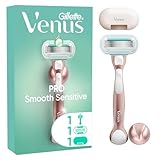 Gillette Venus Pro Smooth Sensitive Damenrasierer für empfindliche Haut, 1 Ersatzklingen, langlebiges Metallhandstück und Duschhalterung