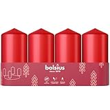 Bolsius - Adventszeit- Stumpenkerze - rot - 10cm - 4-Pack - Dekorative Kerze - Mit natürlichem Pflanzenwachs - Ohne Palmöl