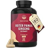 Roter Panax Ginseng | 600 mg (20% Ginsenoside) - 180 Ginseng Kapseln - Vegan & ohne unerwünschte Zusätze - Laktose- & glutenfrei - TRUE NATURE