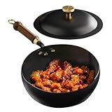 Chinesischer Wok – Kochgeschirr aus Eisen mit Holzgriff | essentielle hausgemachte Kochtopf, Camping Mahlzeiten mit robustem Griff