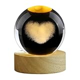 Woedpez Künstlerische rotierende Kugellampe aus Glas, 70% energiesparendes Design, graviertes Herzdetail für Nachttische, Tischdekorationen, Nachtlichter, leuchtende Kristallkugel Nachtlichter