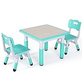 Clevich Kindertisch mit 2 Stühlen, Tisch Stuhl Set, Kindersitzgruppe Höhenverstellbar, Kindermöbel für Kinderzimmer Maltisch Sitzgruppe- Ergonomisch, Multifunktional - Grün