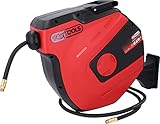 KS Tools Automatischer Druckluftschlauch-Aufroller, Schwarz/Rot, Ø 10 mm x 15 m