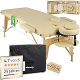 HABYS Sofia Massageliege | Klappbar Holz 2 Zonen | Massagetisch mit Vollausstattung | 185 x 70 x 85 cm, bis 250 kg | Armlehnen, Kopfstütze, Tragetasche, MDR-Zertifiziert | Beige
