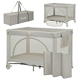 Lionelo Laura 2-in-1 Reisebett bis zu 15 kg Laufgitter von 0 bis 36 Monate Seitlicher Einstieg T25 Schaumstoffmatratze, 2 Höhenstufen, Reisetasche, Räder mit Bremse