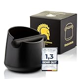 Barista Legends® Abklopfbehälter für Siebträger mattschwarz - Knock Box für Kaffeesatz mit spezieller geräuschabsorbierender Schlagstange - Abschlagbehälter für dein Barista Zubehör.