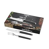 Steak Champ Steakbesteck Prime Rib: 2 Steakmesser & 2 Steakgabeln aus Klingenstahl, Rutschfeste Griffe, Elegantes Design, 12,5 cm Klinge, Ideal für Filet, Ribeye & Steak, inkl. Geschenkbox, 4 tlg.