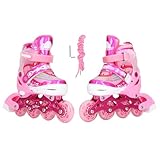 Verstellbare Inline-Skates für Kinder, Kinder-Rollschuhe mit Regenbogenlichtern, völlig weiche, verstellbare Skating-Schuhe für Jungen und Mädchen, größenverstellbar mit ABEC (L)