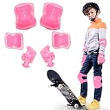 Knieschoner Kinder,6pcs Kinder Inliner Schoner Set,Knieschützer Ellenbogenschoner Handgelenkschoner,Schlittschuhe Kinder,Protektorenset für Inliner Skaten Roller Skateboard Rollschuhe,Rosa