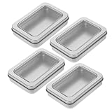 GLSTOY 4 Stück Kartenboxen aus Metall mit Sichtfenster Rechteckige Aufbewahrungsboxen 88x60x18mm für Spielkarten Organizer für Sammelkarten und Kleine Accessoires