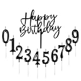 Bolosa 10 Stück Geburtstagskerzen Zahlen 0-9, Kerzen Geburtstag Schwarz mit Acryl Glitter Cupcake Topper, Happy Birthday Tortendeko, Geburtstag Deko, Kuchen Deko für Mädchen, Kinder, Hochzeit