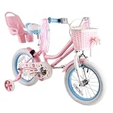 RULLY 18' Daisy Fahrrad für 5 6 7 8 9 Jahre alte Mädchen, 18' Kinderfahrrad mit Stützrädern, Ständer und Korb, Rosa