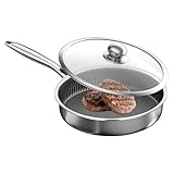 Bratpfanne antihaftbeschichtet | Antihaft-Pfannen für tiefes Frittieren – Kochzubehör aus Edelstahl mit Deckel für Herd Haus Wohnung Restaurant Camping Grill