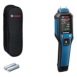 Bosch Professional Pin-Feuchtemessgerät GMP 2-15 (misst 37 Holzarten und 10 Baustoffe, integriertes Thermo-Hygrometer, IP 65, 2x AA Batterie, Tasche)