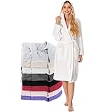 Bademantel Damen - 100% Baumwolle (350g/m²) OEKO-TEX® Zertifiziert - Morgenmantel Damen mit Kapuze, 2 Taschen, Gürtel - Weiß - M