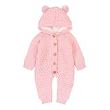 VICROAD Baby Strampler Gestrickter Overall Babykleidung Kapuze mit Süßen Ohren für Jungen Mädchen Neugeborene