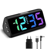 Lauter Wecker für Tiefschläfer, Digitalwecker mit Bunte Display, Doppelalarm, 5 Helligkeitsdimmer, 4 Lautstärken, Abschalt-Speicher, Wecker Nachttisch für Kinder Jugendliche Ältere Schwerschläfer