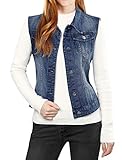 Allegra K Damen Jeansweste Ärmellos Knopfleiste Sommer Denim Revers Jacke Westen mit Taschen Dunkelblau L