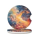 WZYWHJ Magischer Sternenhimmel, Aquarell, Bild-Qualität, Keramik-Auto-Untersetzer, 2 Stück, rutschfeste Becherhalter-Matte, Autozubehör